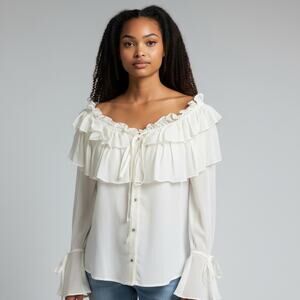 Opening Ceremony Ivory Ruffle Off Shoulder Silk Blouse Top Size 2